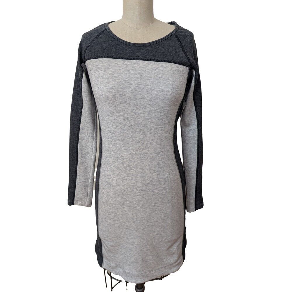 NWT ATHLETA Omega Dress Color Block Heather Grey White Body Con Long Sleeve  XS